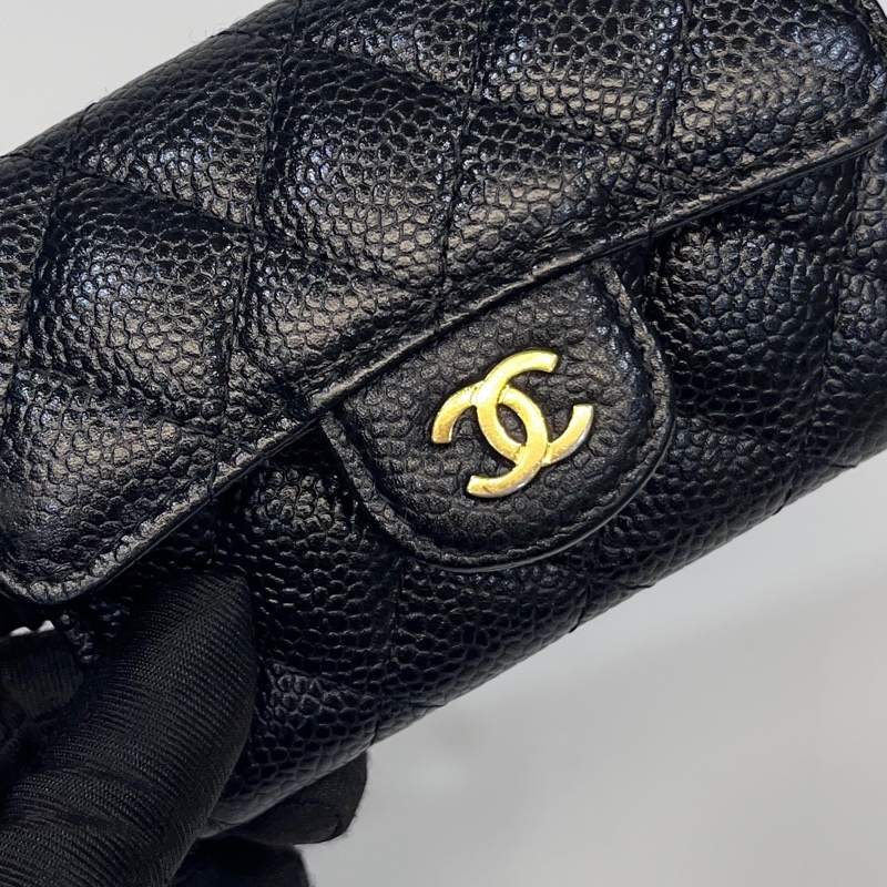 香奈兒coco卡包Chanel 黑金牛皮CF三折下蓋卡包AP0214-16