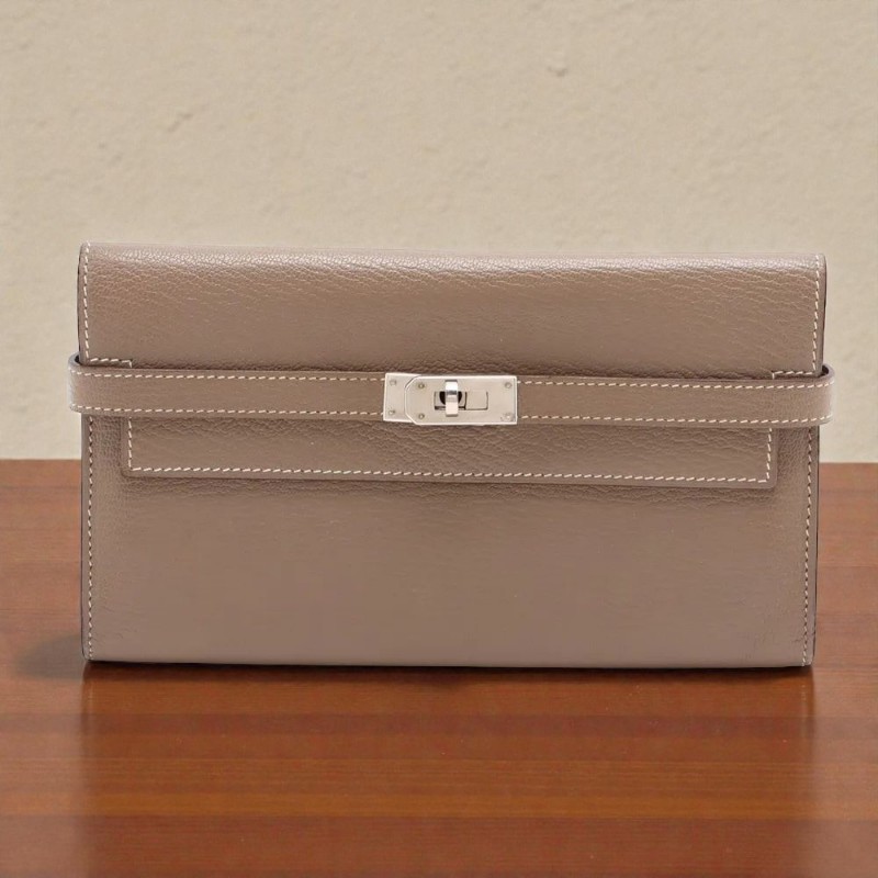 Hermès Kelly Long wallet 大象灰銀扣-5