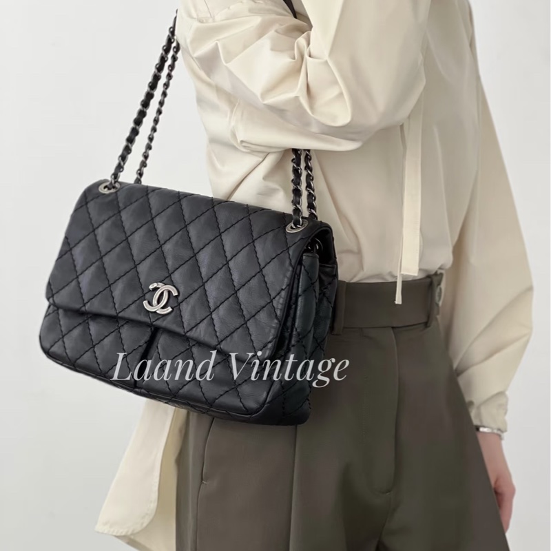 Chanel • 黑色外縫線牛皮雙口袋機場包 全網最低-1