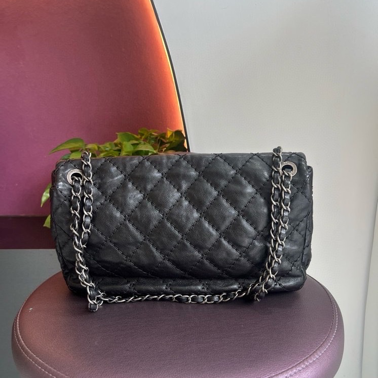 Chanel • 黑色外縫線牛皮雙口袋機場包 全網最低-5