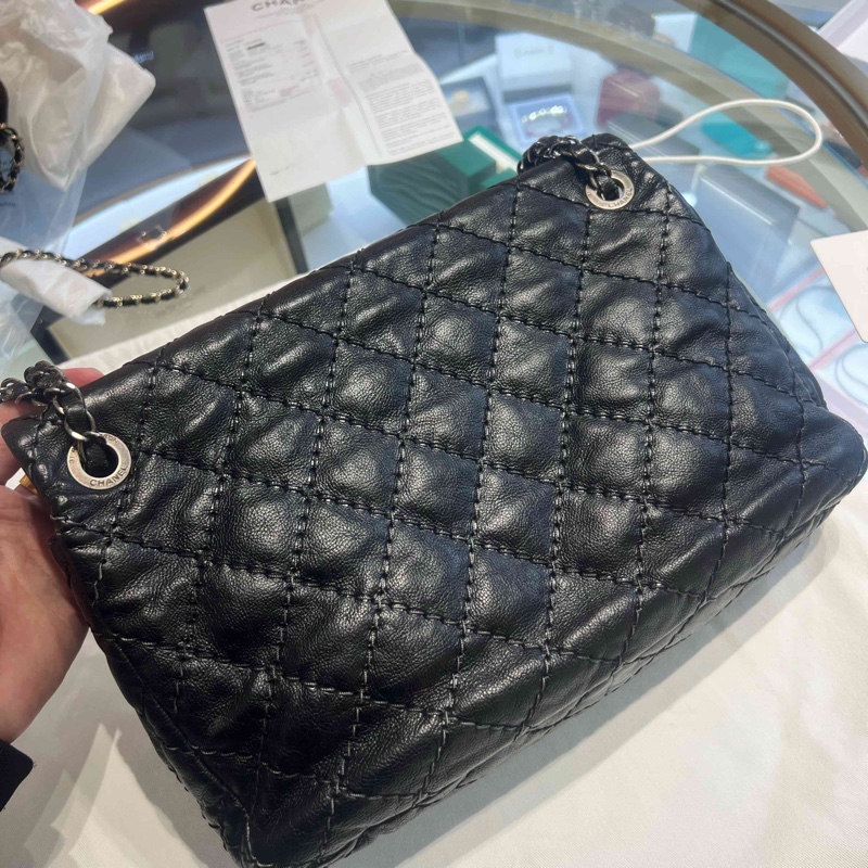 Chanel • 黑色外縫線牛皮雙口袋機場包 全網最低-8