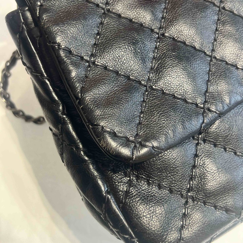 Chanel • 黑色外縫線牛皮雙口袋機場包 全網最低-9