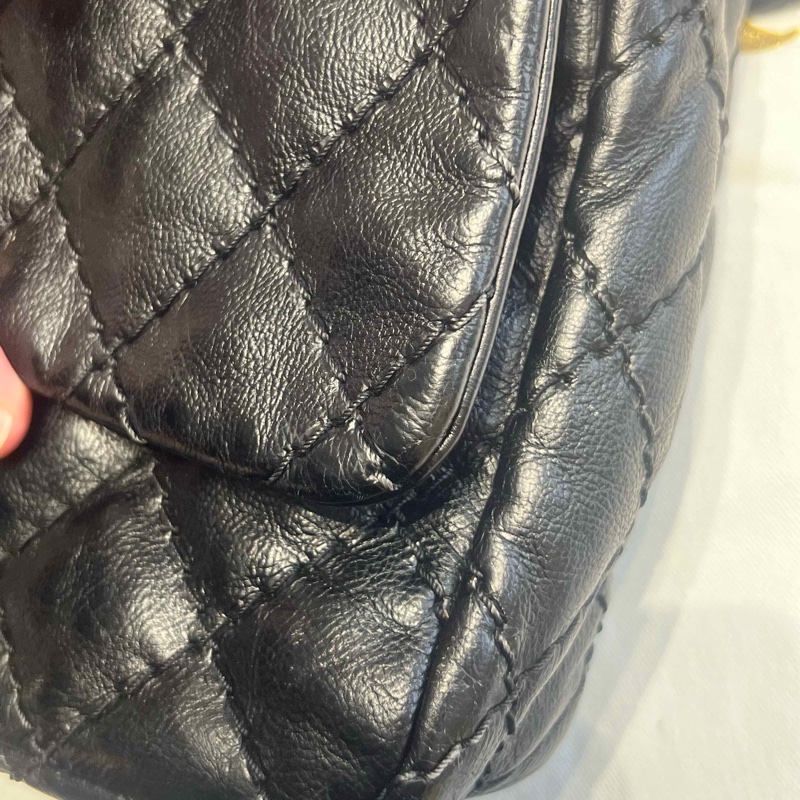 Chanel • 黑色外縫線牛皮雙口袋機場包 全網最低-10