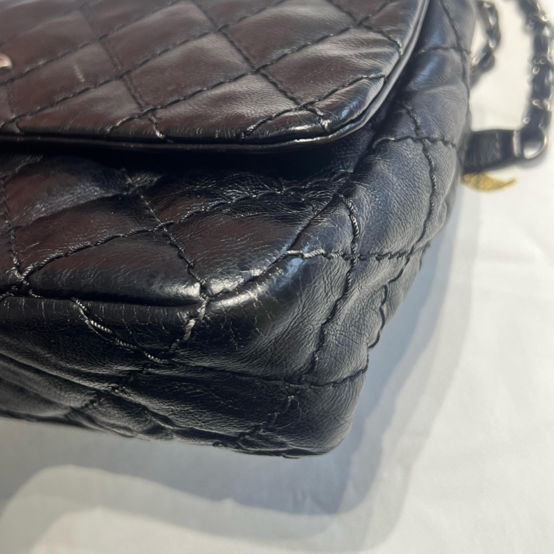 Chanel • 黑色外縫線牛皮雙口袋機場包 全網最低-11