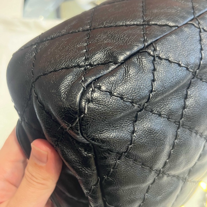 Chanel • 黑色外縫線牛皮雙口袋機場包 全網最低-13