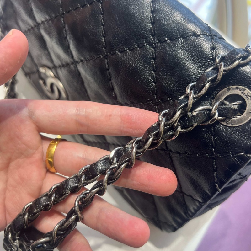 Chanel • 黑色外縫線牛皮雙口袋機場包 全網最低-23