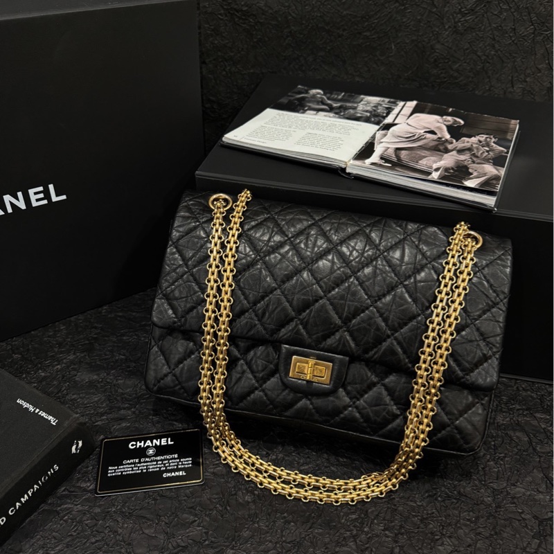 Chanel 香奈兒 2.55 黑金中號 尺寸27*18*9cm 14開-0