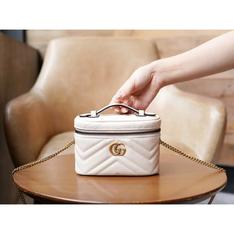 二手 金扣 白色 GUCCI GG 牛皮皮革 Marmont Mini 手提包/側背包 兩用 中古 古馳 馬蒙 小廢包-2