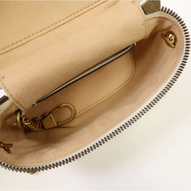 二手 金扣 白色 GUCCI GG 牛皮皮革 Marmont Mini 手提包/側背包 兩用 中古 古馳 馬蒙 小廢包-4