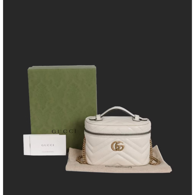 二手 金扣 白色 GUCCI GG 牛皮皮革 Marmont Mini 手提包/側背包 兩用 中古 古馳 馬蒙 小廢包-6