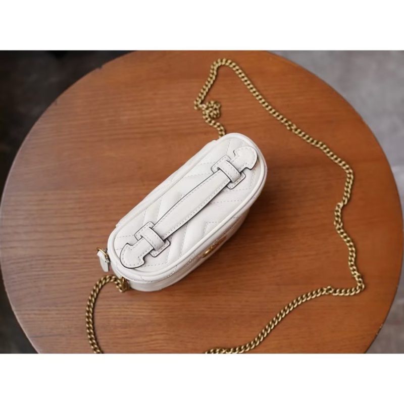 二手 金扣 白色 GUCCI GG 牛皮皮革 Marmont Mini 手提包/側背包 兩用 中古 古馳 馬蒙 小廢包-9