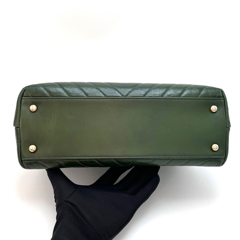 CHANEL 祖母綠金扣V紋 Cocohandle手提肩背包 29*17*10 98新配件塵袋-4