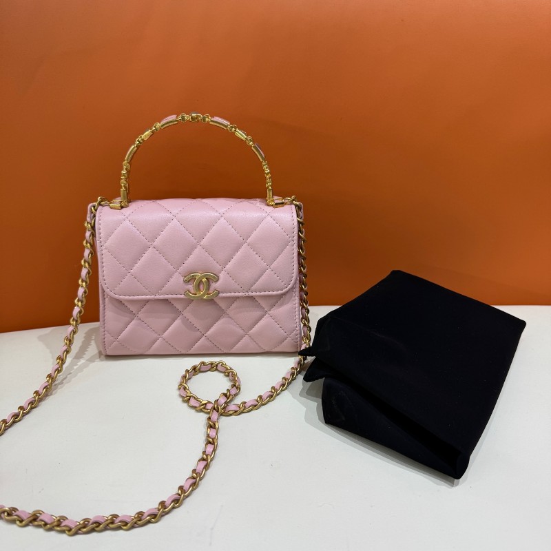 Chanel 粉紅色琺瑯手柄Kelly 羊皮-0