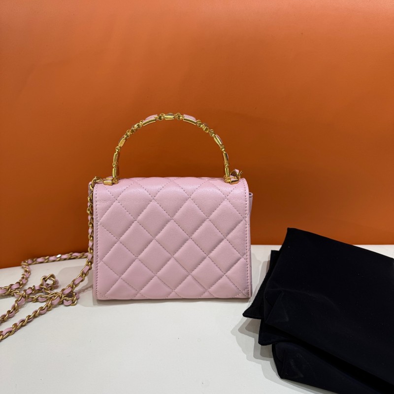 Chanel 粉紅色琺瑯手柄Kelly 羊皮-1