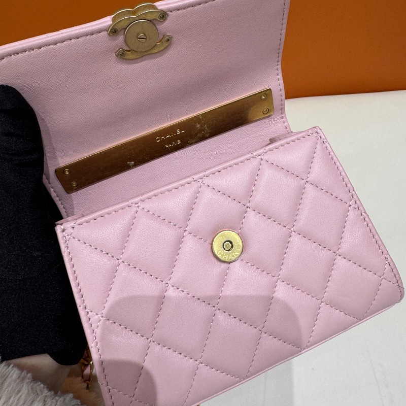 Chanel 粉紅色琺瑯手柄Kelly 羊皮-3