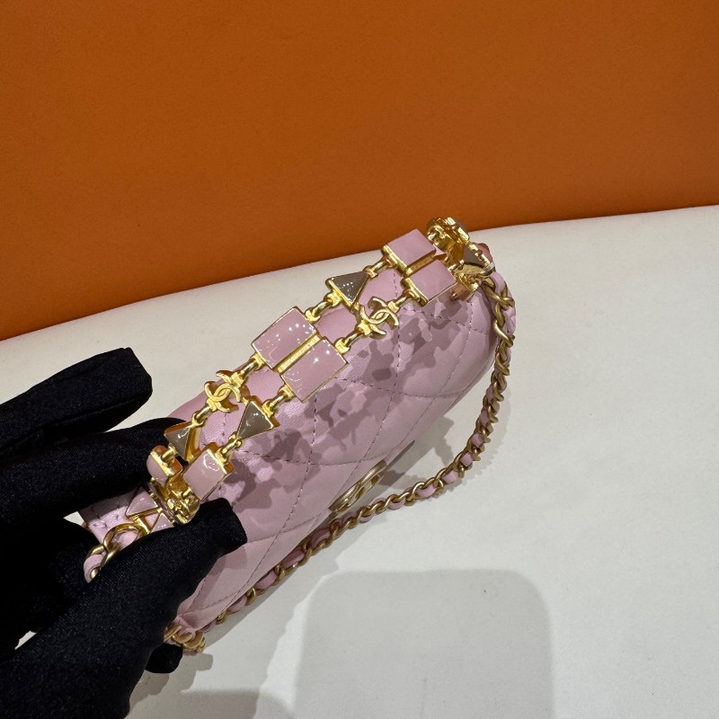 Chanel 粉紅色琺瑯手柄Kelly 羊皮-5