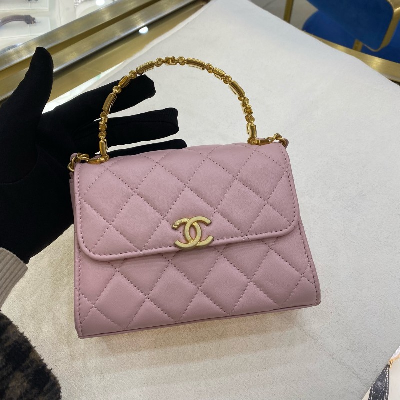 Chanel 粉紅色琺瑯手柄Kelly 羊皮-6