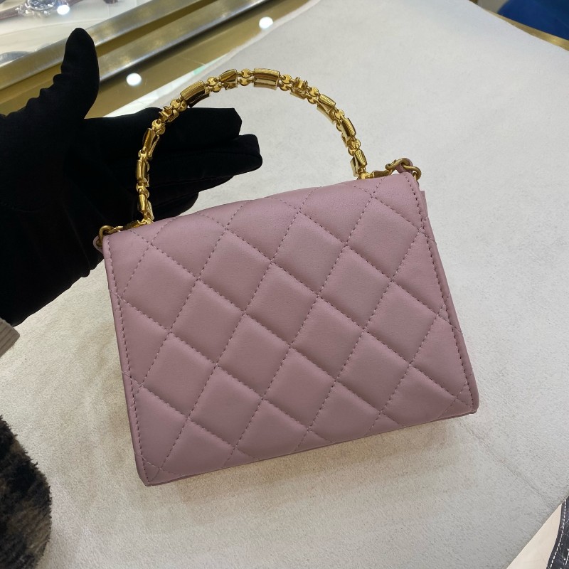 Chanel 粉紅色琺瑯手柄Kelly 羊皮-7