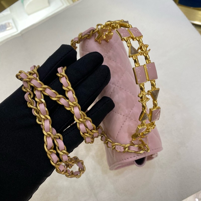 Chanel 粉紅色琺瑯手柄Kelly 羊皮-20