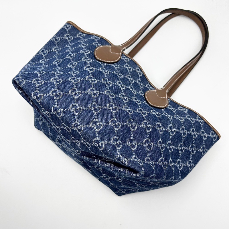 GUCCI Totissima系列丹寧 牛仔小號手提腋下托特包22*20*18.5 全新閒置配件塵袋-3
