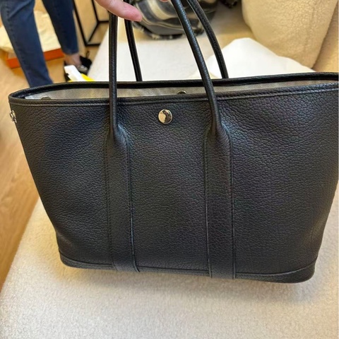 Hermes 愛馬仕 Garden part花園30 黑銀 U刻 銀扣 小牛皮手提包