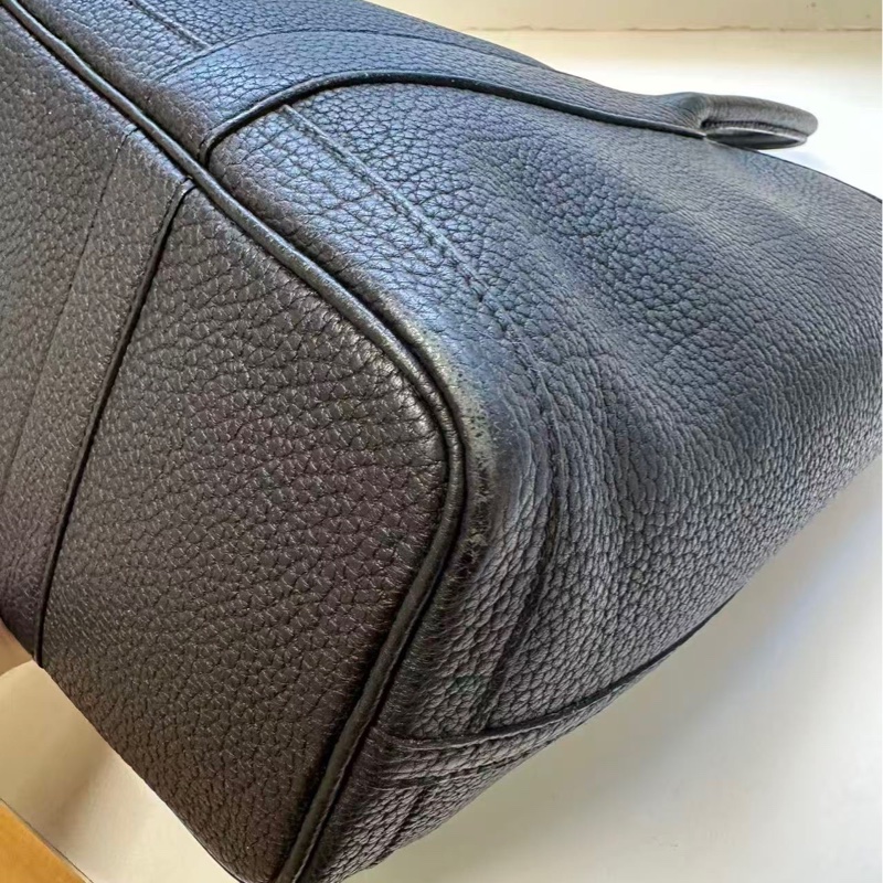 Hermes 愛馬仕 Garden part花園30 黑銀 U刻 銀扣 小牛皮手提包-12