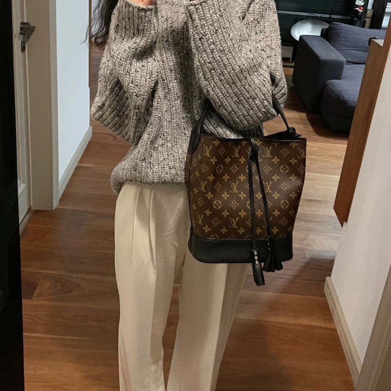 LV老花拼黑流蘇子母手提水桶包17.5*22*11 98新配件塵袋鑰匙鎖-3