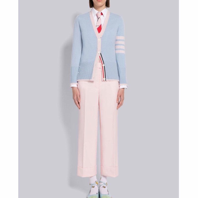 Thom Browne 女士 羊絨條紋V領開衫IT-36碼-6