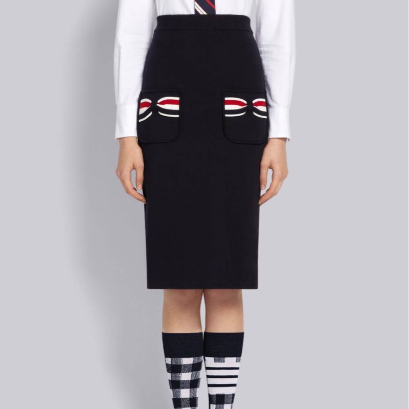 Thom Browne 女士 海軍藍蝴蝶結半身裙IT-38 IT-42碼-2