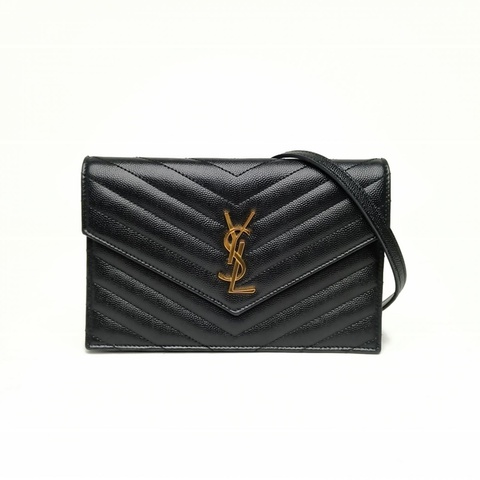 YSL CASSANDRA信封腋下包Woc19V紋黑色牛皮