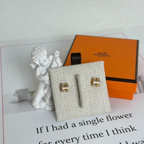 HERMES Mini pop H耳環 - 奶茶金