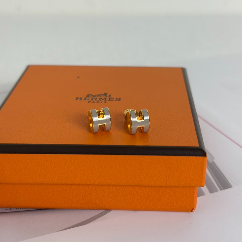 HERMES Mini pop H耳環 - 奶茶金-2