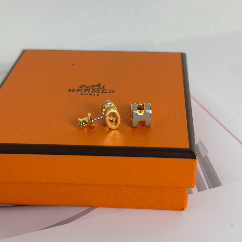 HERMES Mini pop H耳環 - 奶茶金-5
