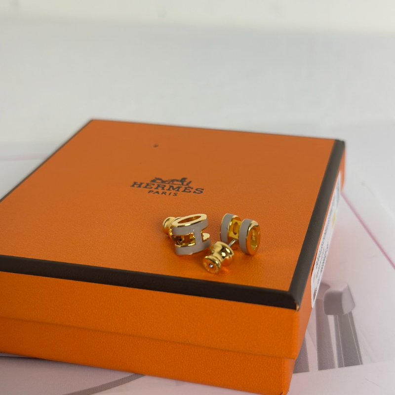 HERMES Mini pop H耳環 - 奶茶金-6