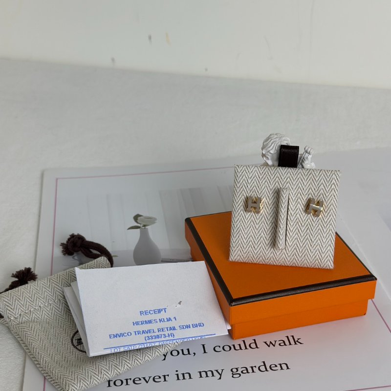 HERMES Mini pop H耳環 - 奶茶金-7