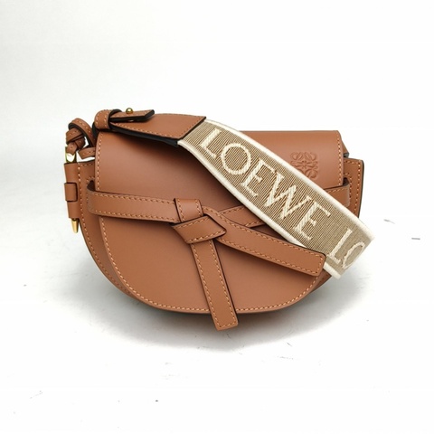 LOEWE Gate馬鞍斜跨包MINIDual寬肩帶棕色牛皮