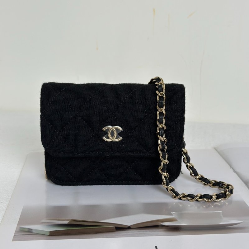 CHANEL 23C帆布鍊帶小包 - 黑金-0
