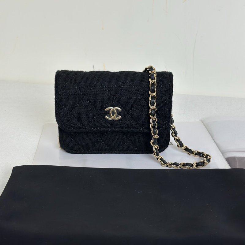 CHANEL 23C帆布鍊帶小包 - 黑金-7