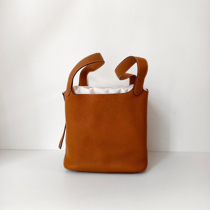 hermes 愛馬仕 菜籃子 22 Togo 皮 金棕色 銀扣 T 刻 2015 年 22*22*17cm 97 新-1