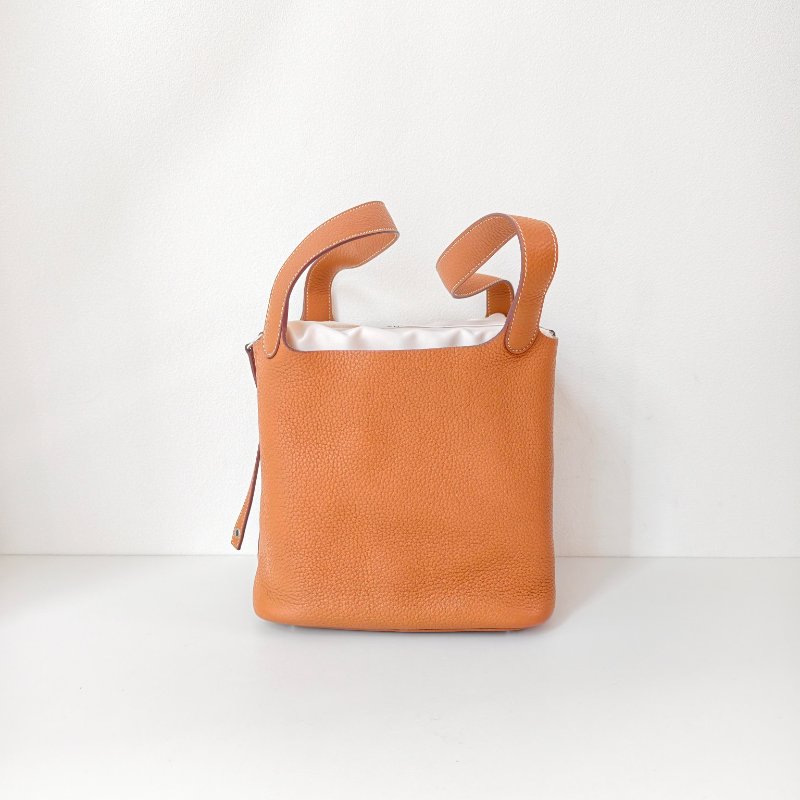 hermes 愛馬仕 菜籃子 22 Togo 皮 金棕色 銀扣 T 刻 2015 年 22*22*17cm 97 新-2