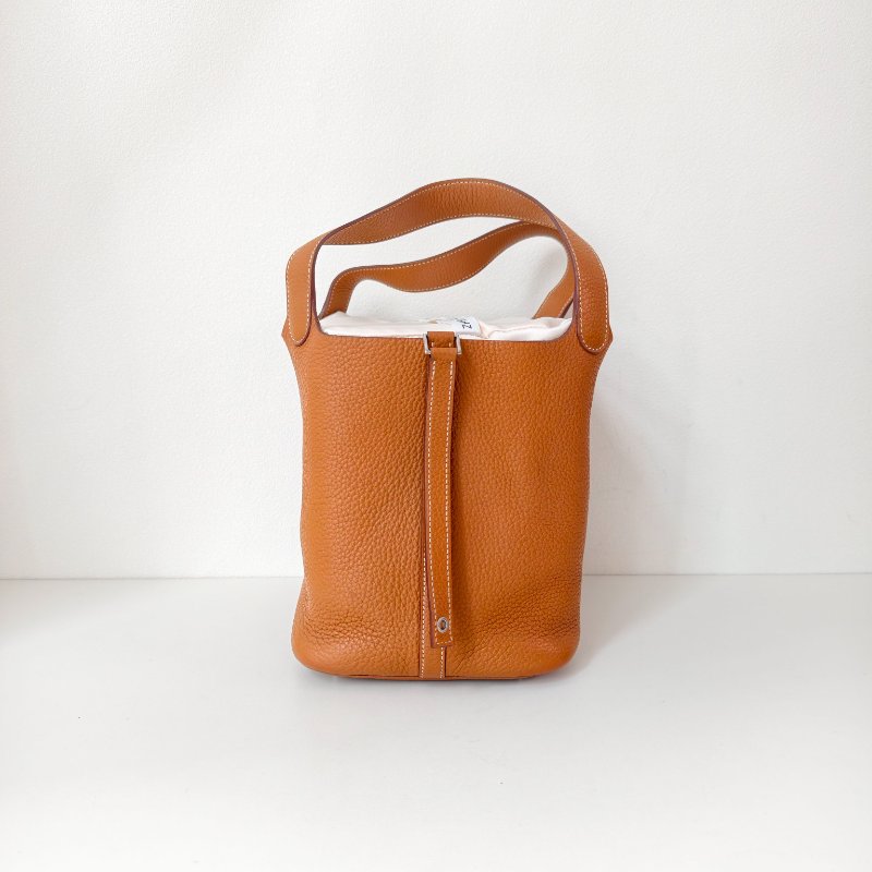 hermes 愛馬仕 菜籃子 22 Togo 皮 金棕色 銀扣 T 刻 2015 年 22*22*17cm 97 新-3