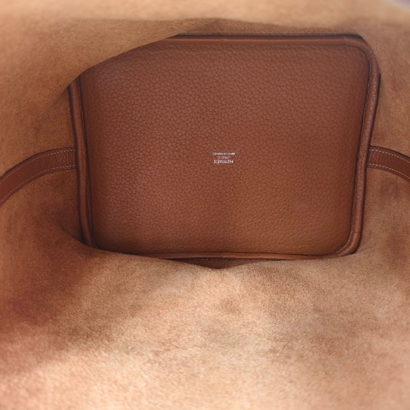 hermes 愛馬仕 菜籃子 22 Togo 皮 金棕色 銀扣 T 刻 2015 年 22*22*17cm 97 新-6