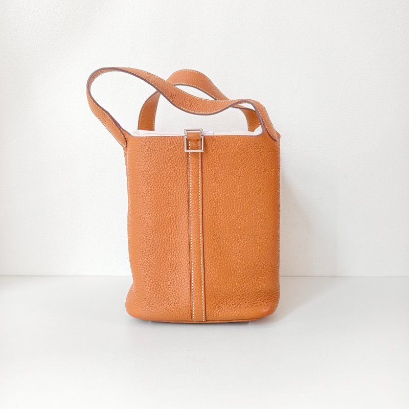 hermes 愛馬仕 菜籃子 22 Togo 皮 金棕色 銀扣 T 刻 2015 年 22*22*17cm 97 新-7