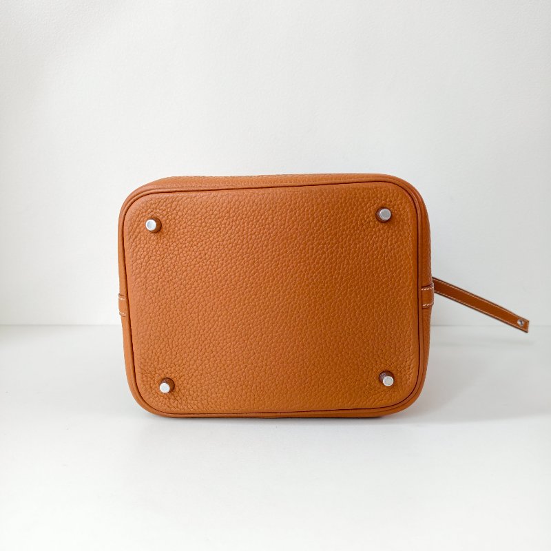 hermes 愛馬仕 菜籃子 22 Togo 皮 金棕色 銀扣 T 刻 2015 年 22*22*17cm 97 新-8