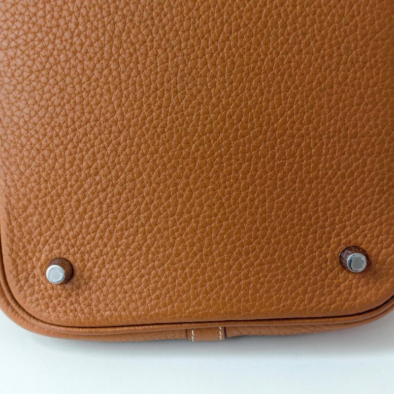 hermes 愛馬仕 菜籃子 22 Togo 皮 金棕色 銀扣 T 刻 2015 年 22*22*17cm 97 新-12