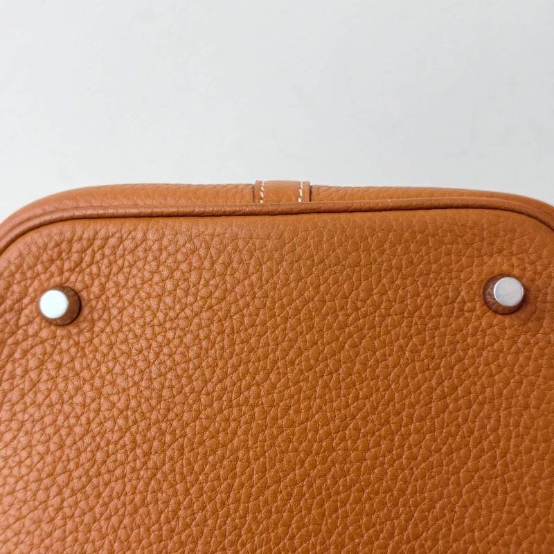 hermes 愛馬仕 菜籃子 22 Togo 皮 金棕色 銀扣 T 刻 2015 年 22*22*17cm 97 新-13