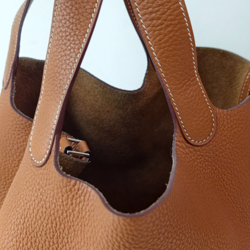 hermes 愛馬仕 菜籃子 22 Togo 皮 金棕色 銀扣 T 刻 2015 年 22*22*17cm 97 新-19