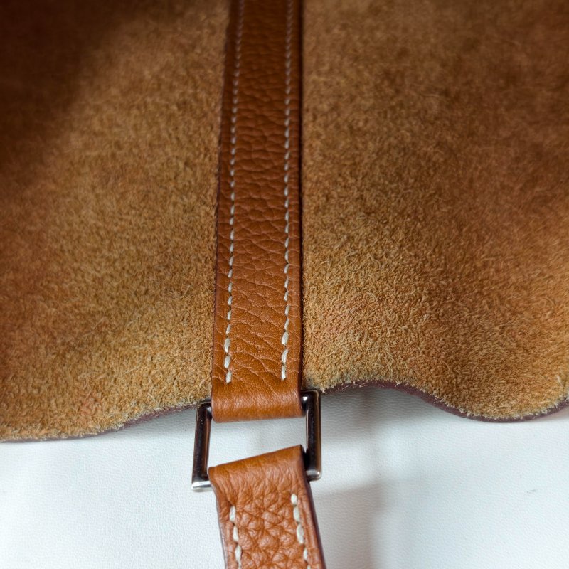 hermes 愛馬仕 菜籃子 22 Togo 皮 金棕色 銀扣 T 刻 2015 年 22*22*17cm 97 新-20