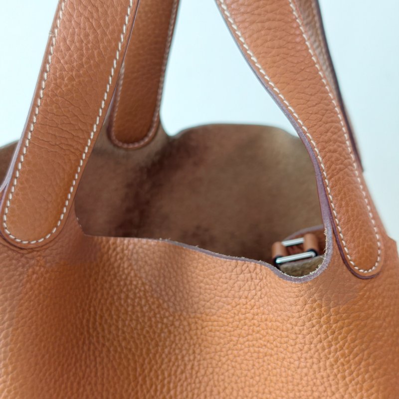 hermes 愛馬仕 菜籃子 22 Togo 皮 金棕色 銀扣 T 刻 2015 年 22*22*17cm 97 新-22