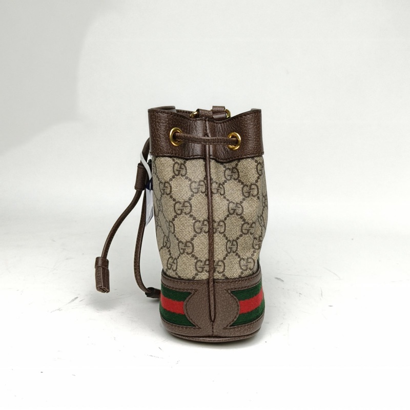 GUCCI Ophidia抽繩水桶包Mini15.5烏木色PVC-1